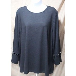 J Jill Wearever Collection Women's L Black 3/4 Sleeve Pearl Accents Pullover Top